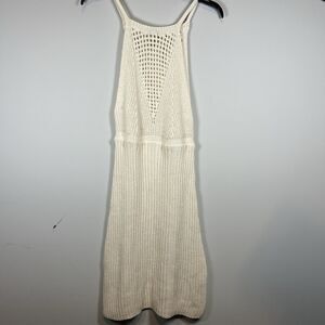 Zara Women M Cream Crochet Boho Beach Slinky Halter Square Neck Maxi Dress boho